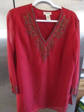 travelsmith layered red beaded tunic top 1x